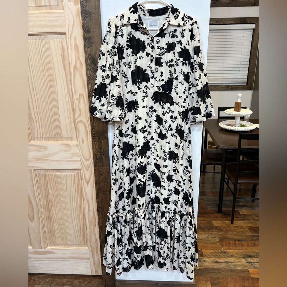 Dainty Jewells Black and Cream Floral Long Sleeve Dress